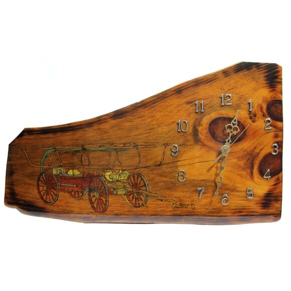 Handmade Other - Handmade Wood Clock Hand Pump Fire Engine Works 20" Long x 11" High Brown